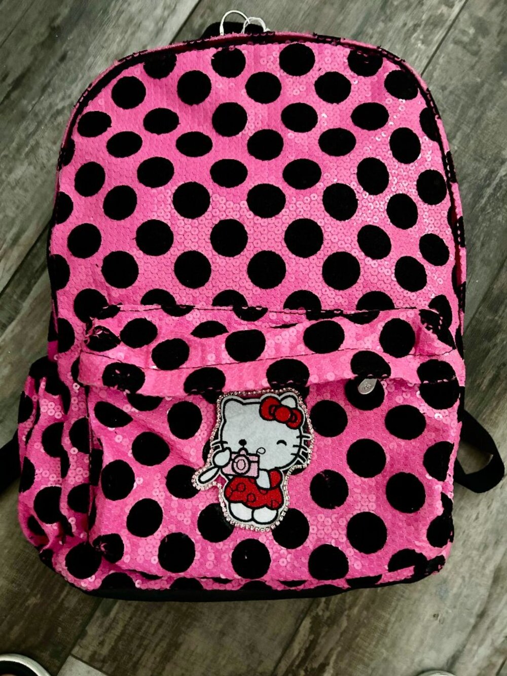 Hello Kitty Pink & Black Polka Dot Backpack Full Size 17x14x5